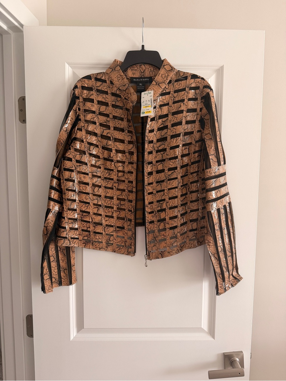 Bronze and Black Zip-Front Leather-Like Jacket